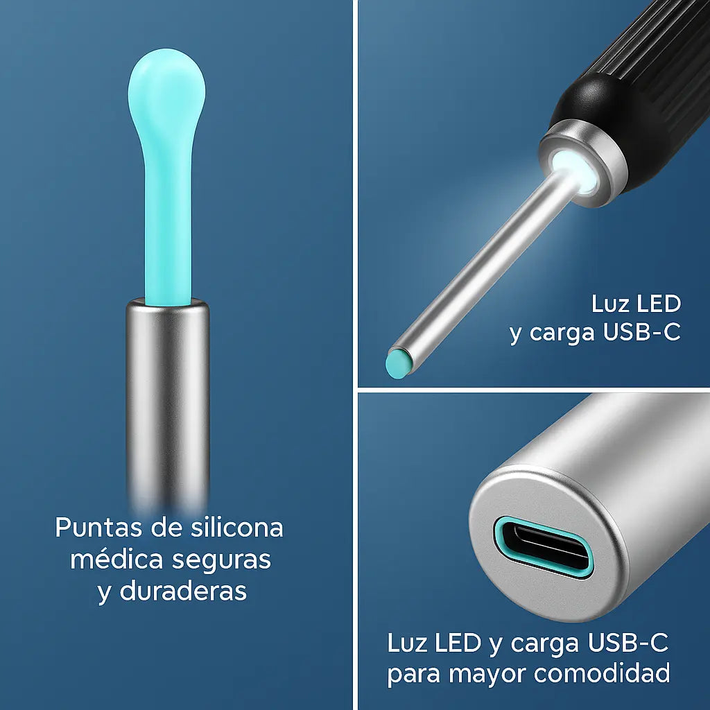 Limpiador de oidos inteligente con cámara HD - Ve en tiempo real desde tu celular y limpia con precisión